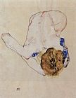 Egon Schiele Canvas Paintings - Forwards bent feminine act